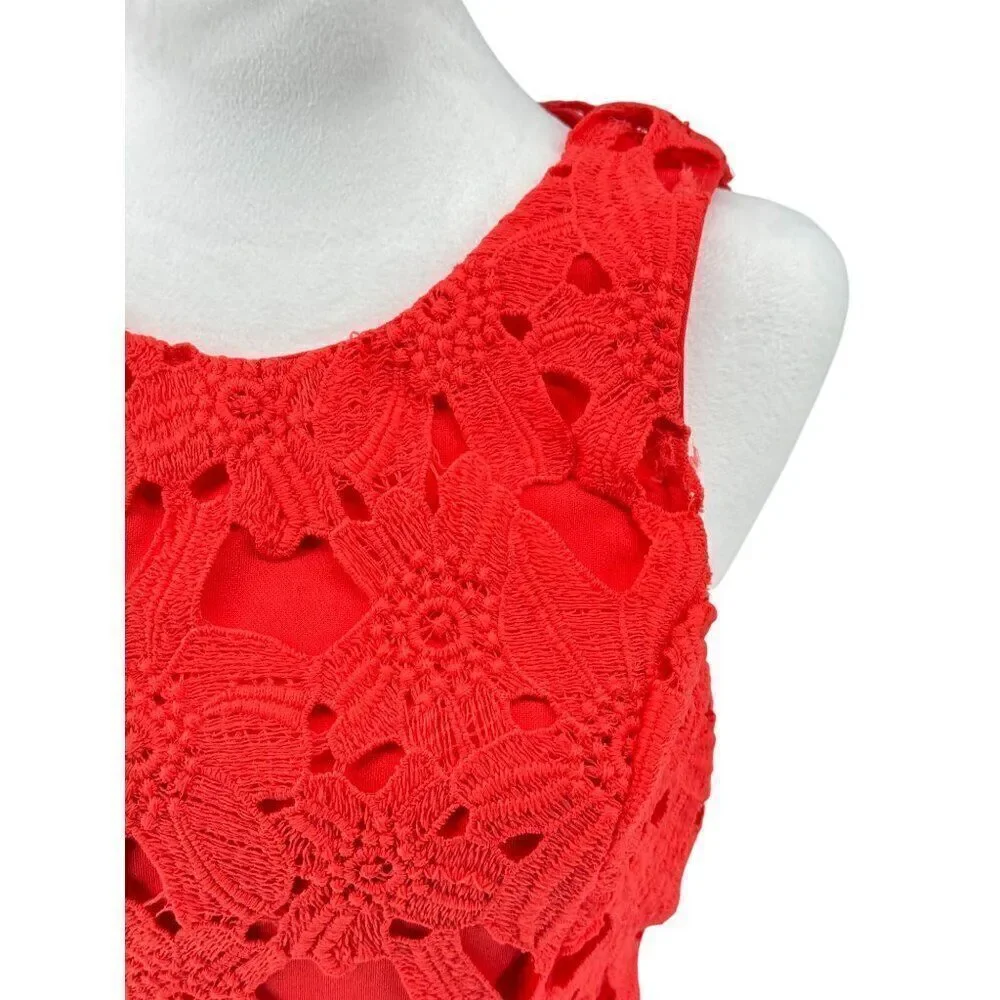 ASTR Red Lace Overlay Sleeveless Dress With Lined Interior Back Zipper Sz M EUC